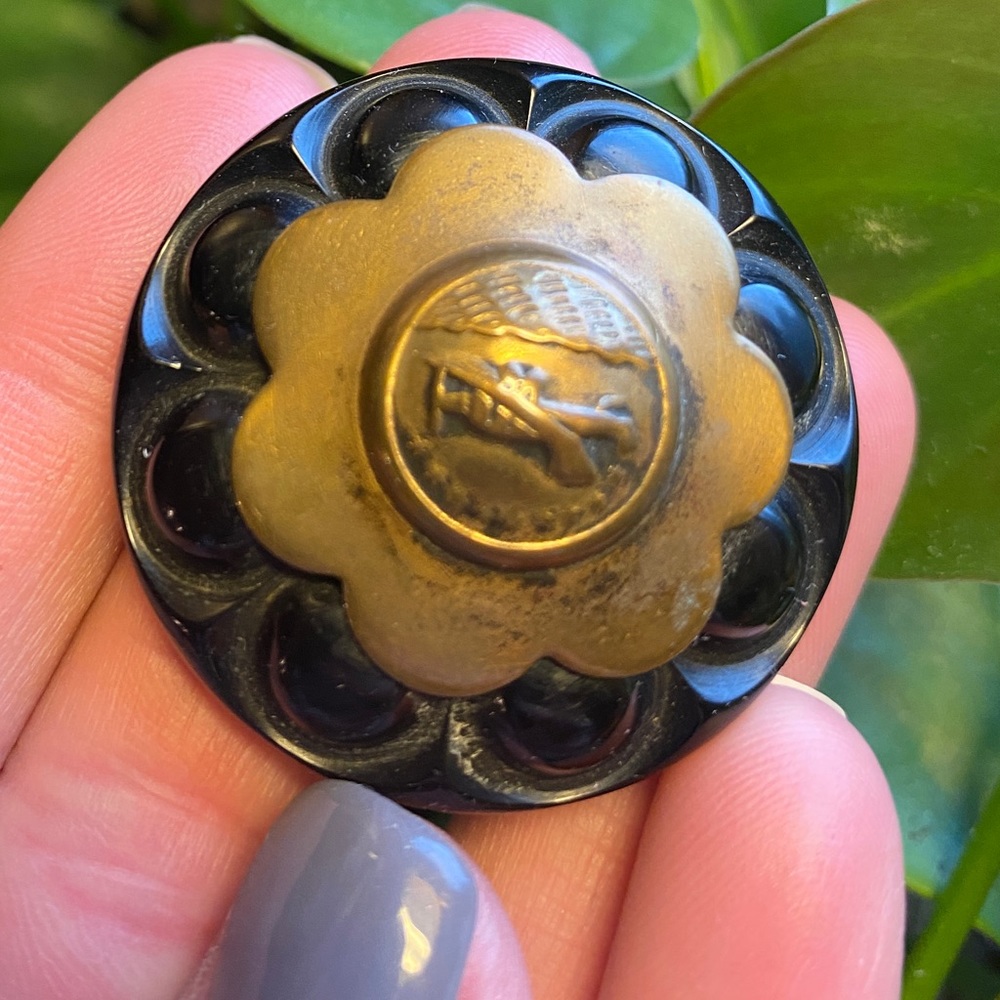 Amazing vintage brass airplane button